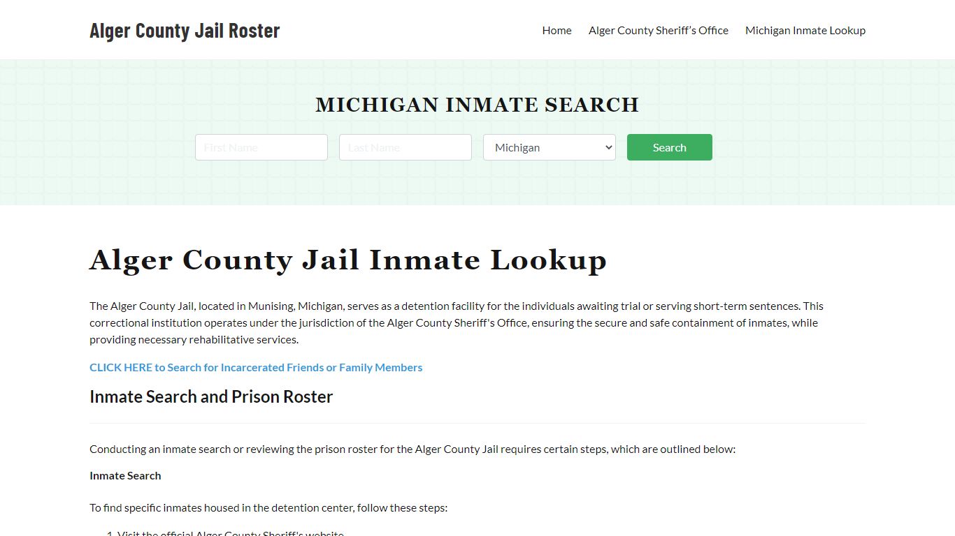 Alger County Jail Roster Lookup, MI, Inmate Search