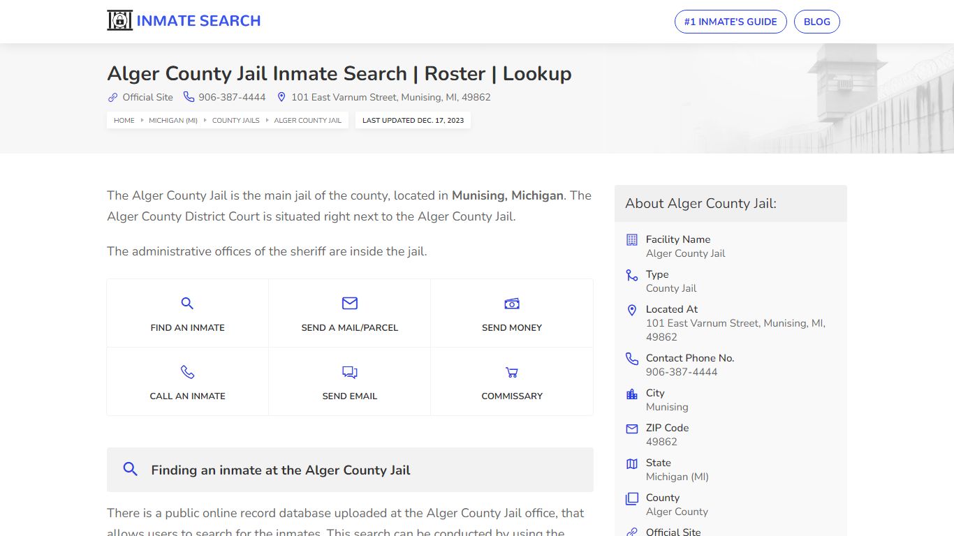 Alger County Jail Inmate Search | Roster | Lookup